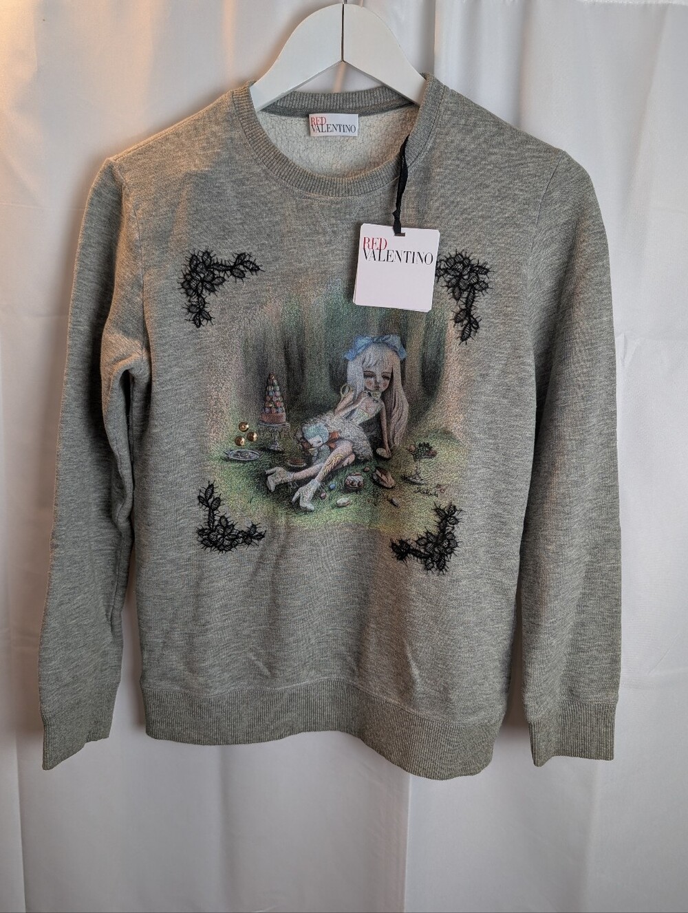 REDValentino x Kukula Grey Lace Whimsical Doll Crewneck Sweatshirt size S BNWT